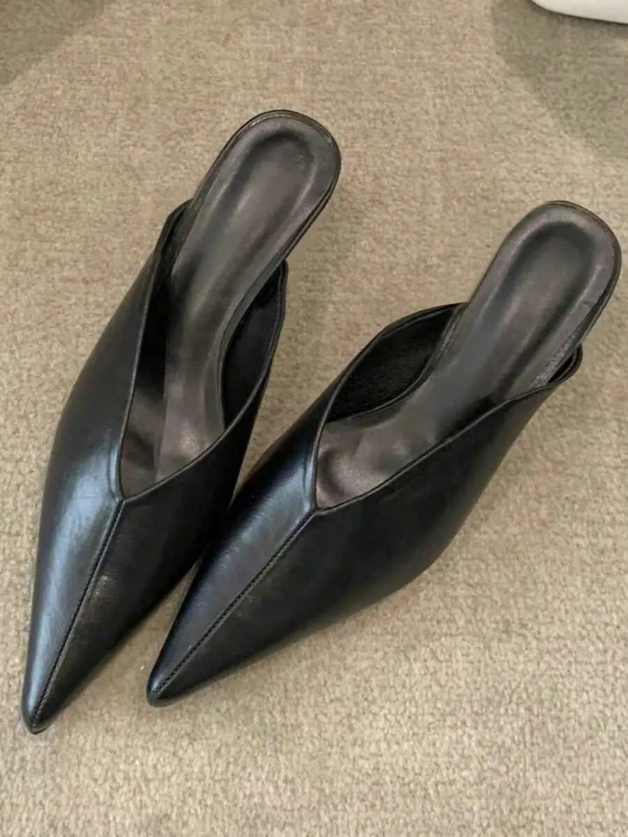 Elegant Pointed Toe Mule Sandals with Metal Buckle - Perfect for Fall-Winter 2025 Party Wear