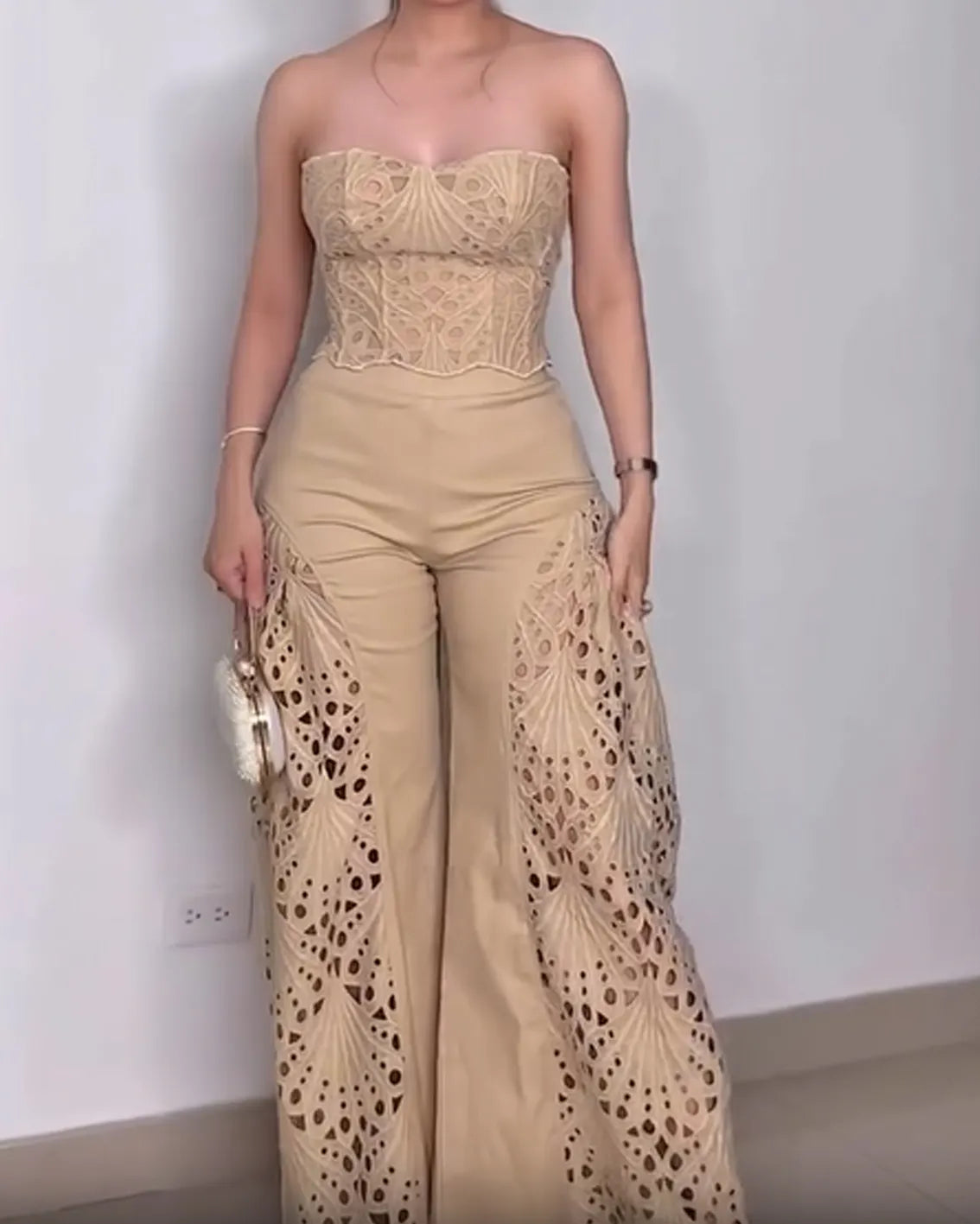 Fashion Lace Tube Top & Trousers Suit