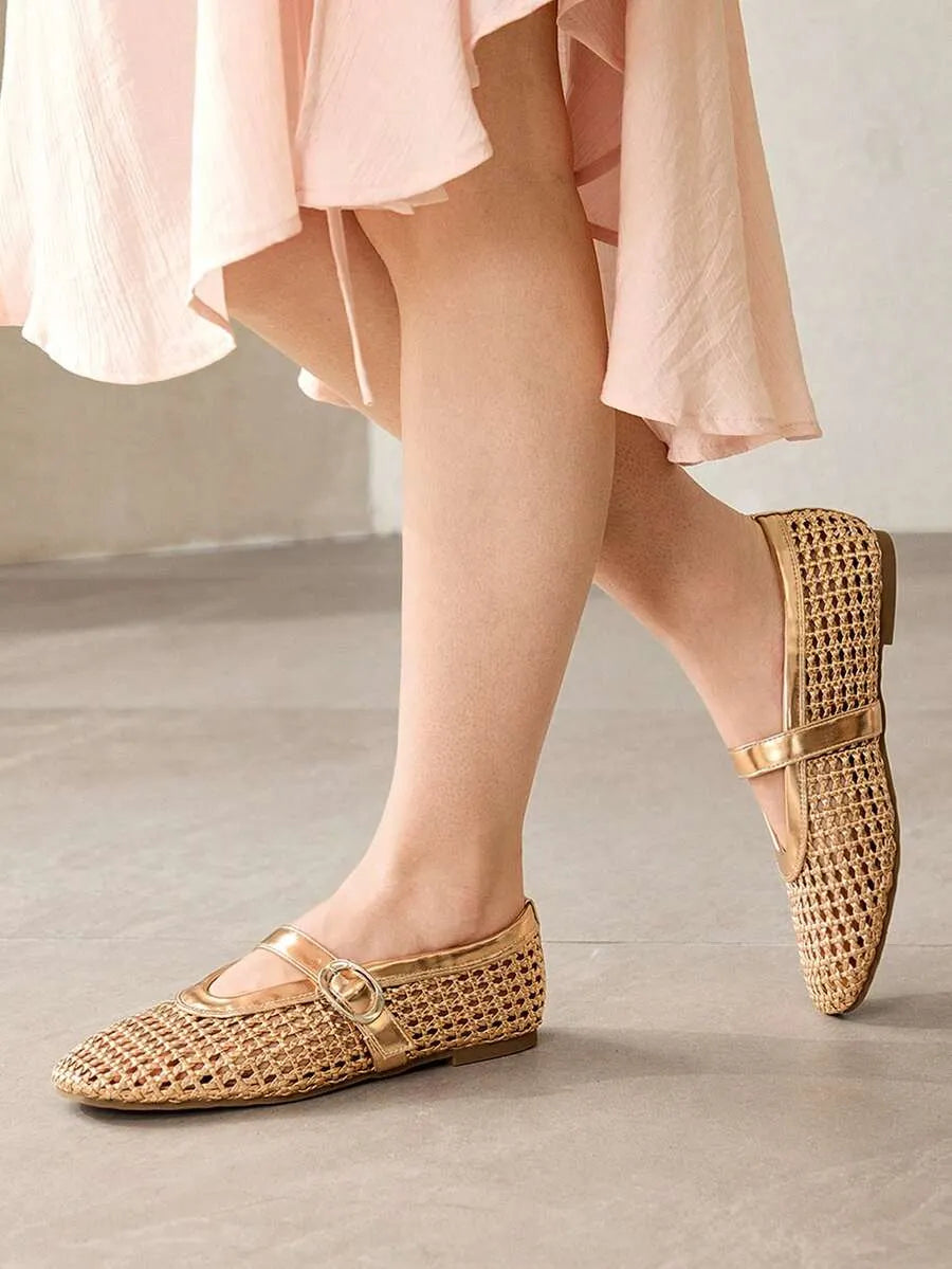 Stylish and Comfortable Premium Hollow Woven Mary Jane Flats for Spring and Summer Fashion