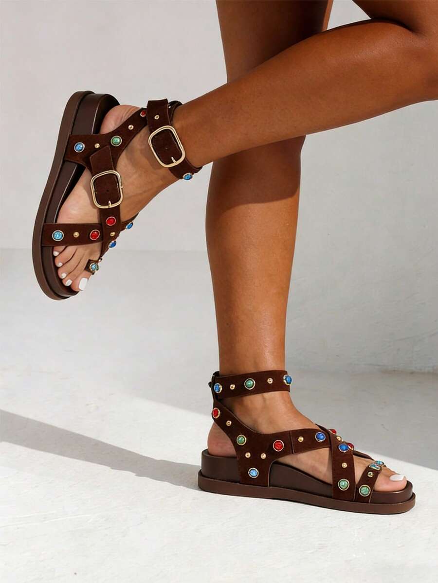 Stylish Women's Adjustable Open Toe Flat Sandals - Bohemian Retro Flip-Flops for Summer Comfort
