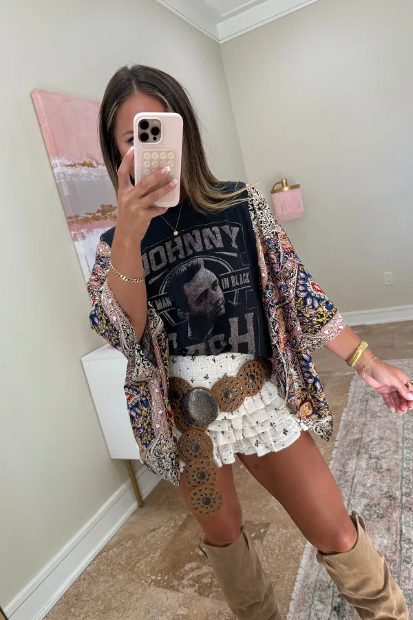 Johnny Cash Mix & Match Tee Black Floral