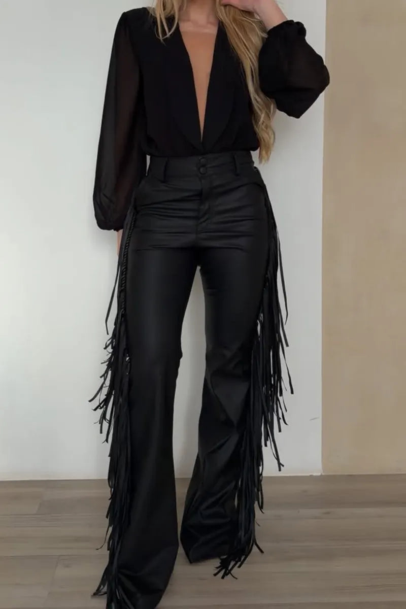 Women's Trendy Side Drape Leather Pants