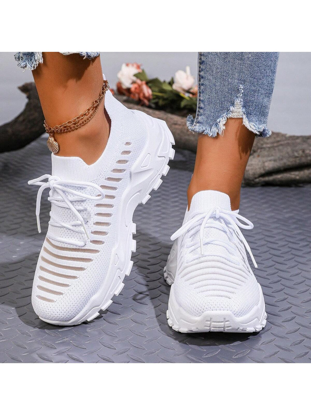 Stylish Women’s Mesh Breathable Casual Sneakers with Thick Sole - Plus Size for Spring & Summer
