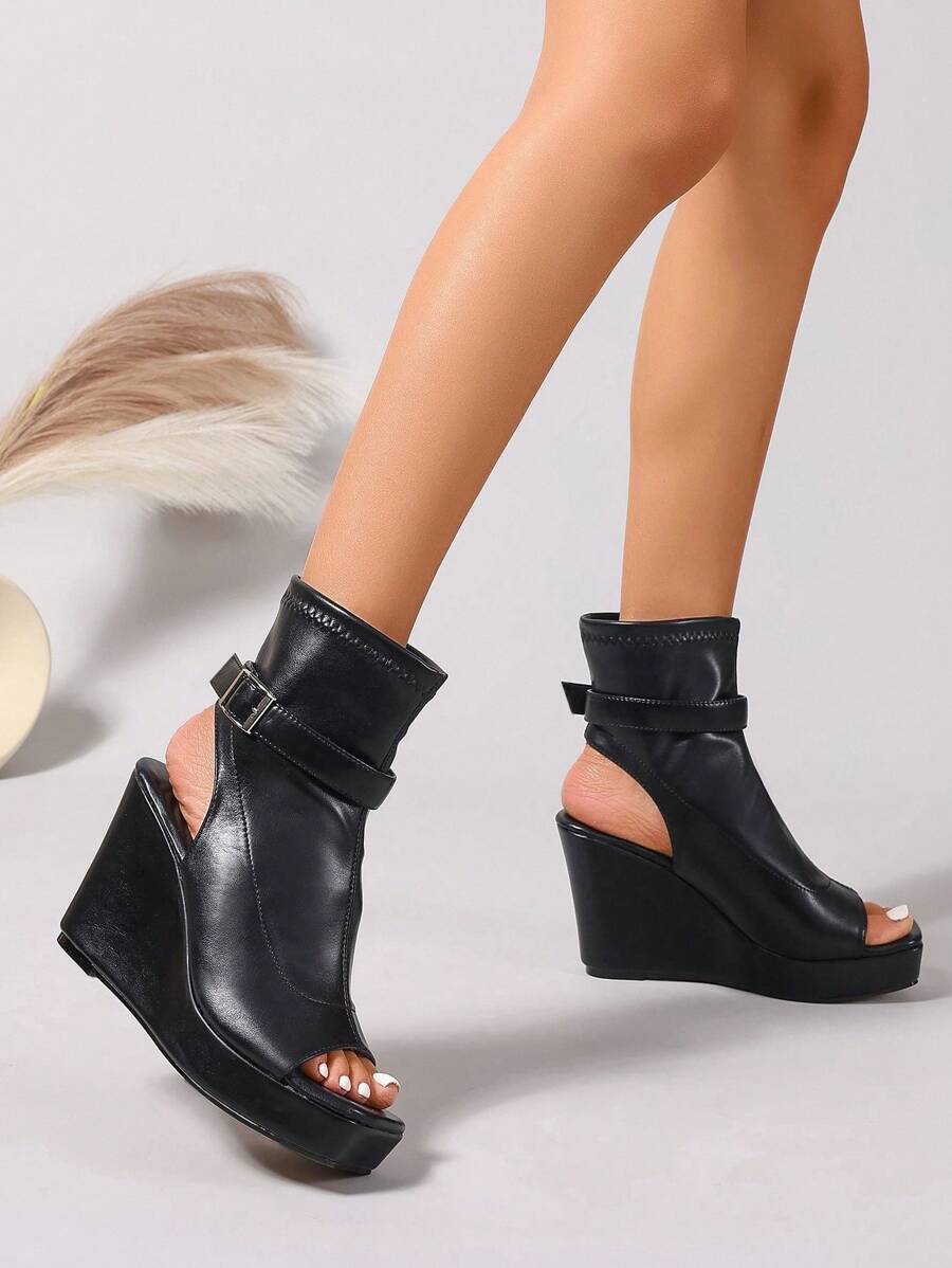 Trendy Women's Thick Sole High-Top Open Toe Sandals - Versatile Motorcycle Boots