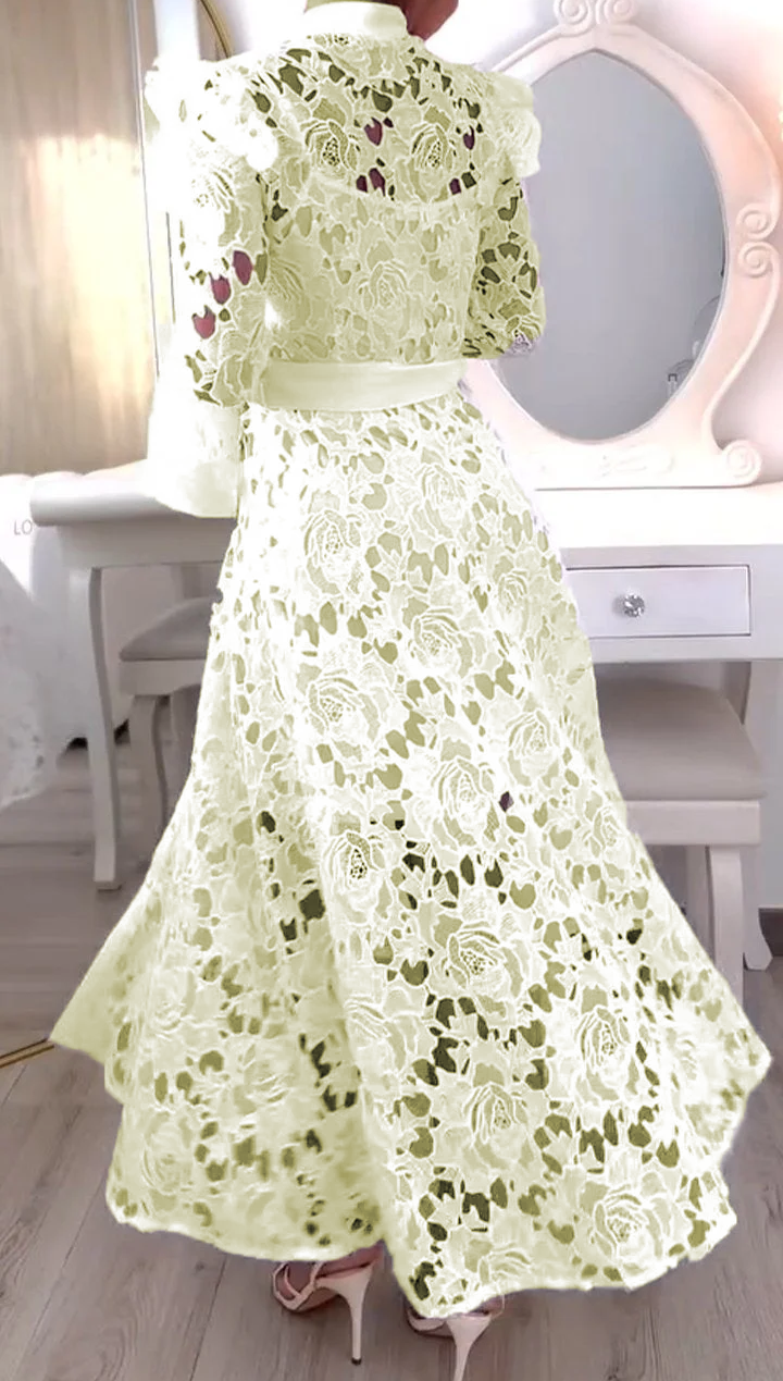 Ladies Half Turtleneck Hollow Lace Dress