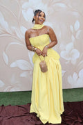 Womem Yellow Halter Neck Maxi Dress with 3D Puffed Bust