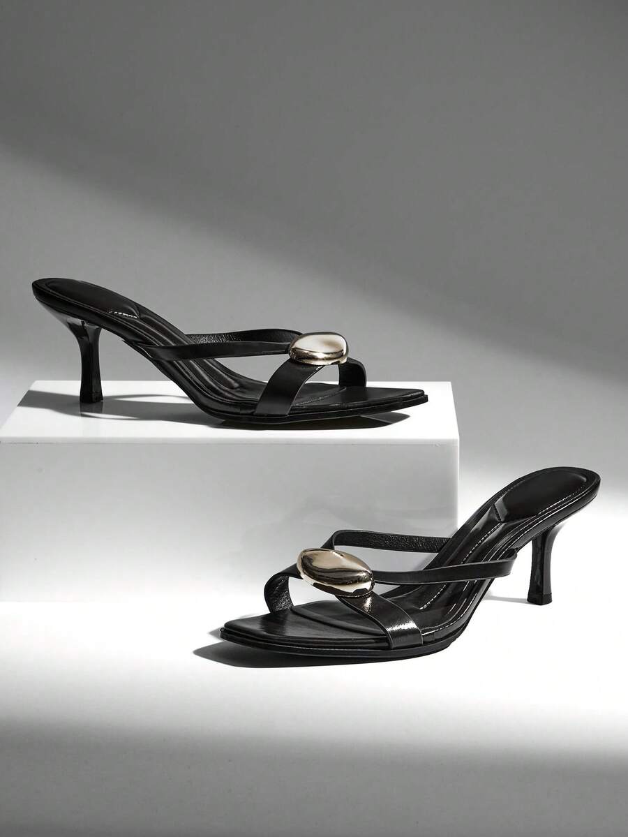Sleek Summer Elegance: Women's Gold Ornament Kitten Heel Thong Sandals