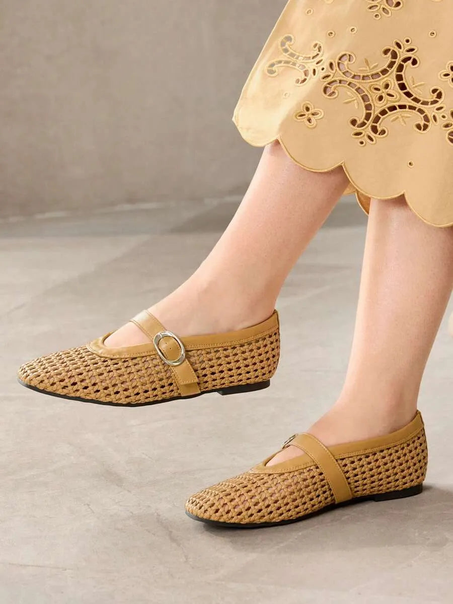 Stylish and Comfortable Premium Hollow Woven Mary Jane Flats for Spring and Summer Fashion