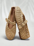 Women's Raffia Beige Mary Jane Ballet Flats for All-Day Comfort