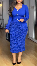 Women V-neck Patchwork Pleated Slim Fit Elegant Temperament Dinner Party Style Dress