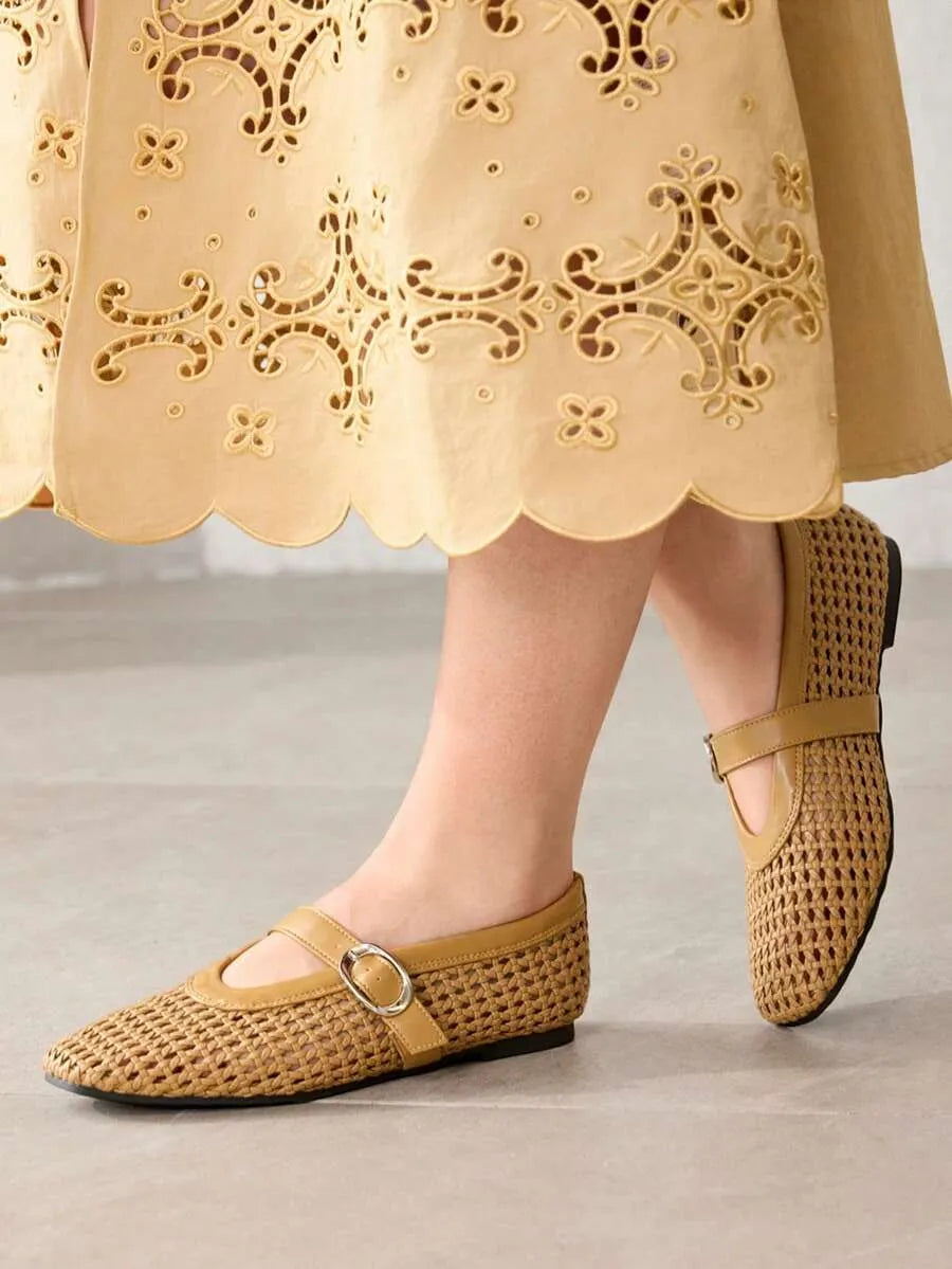 Stylish and Comfortable Premium Hollow Woven Mary Jane Flats for Spring and Summer Fashion