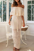 Crochet Off Shoulder Hollow Out Vacation Slim Maxi Dresses