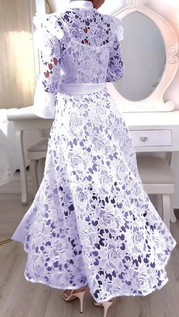 Ladies Half Turtleneck Hollow Lace Dress