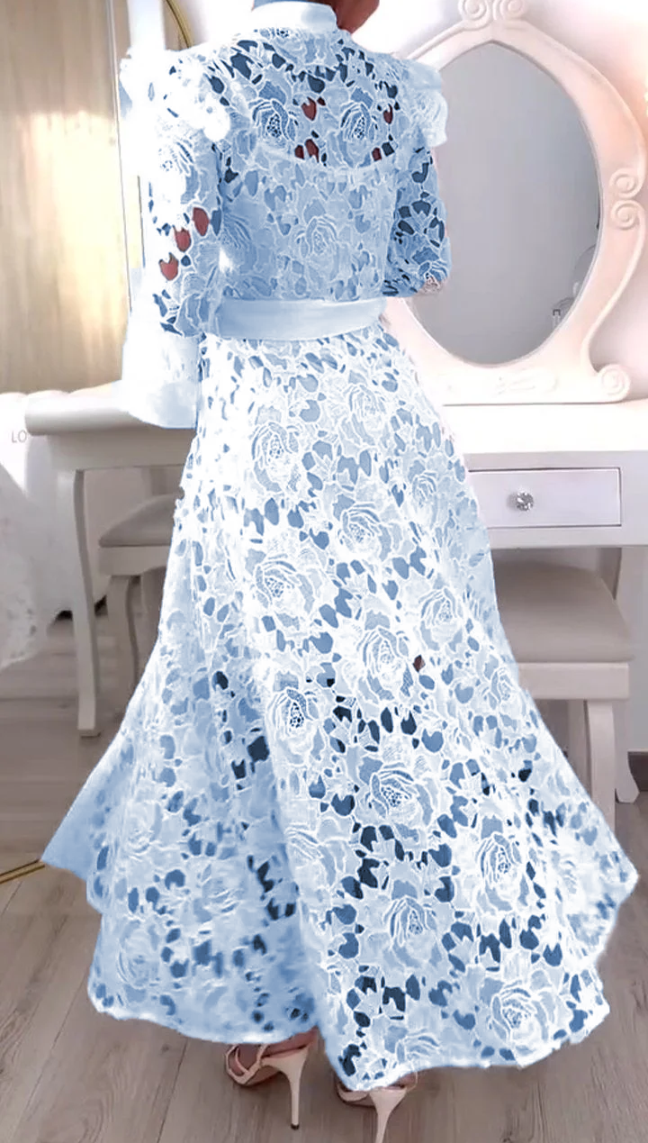 Ladies Half Turtleneck Hollow Lace Dress