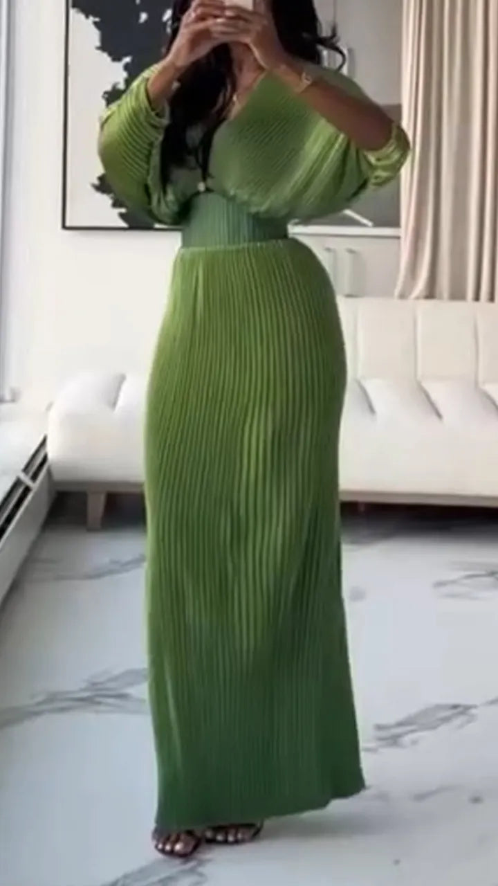 Womens Deep V-neck Waist Cinching Splicing and Elegant Temperament Dress