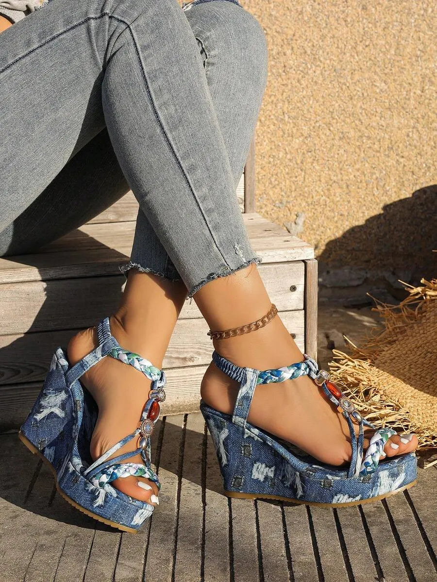 Trendy Women's Thick Sole High-Top Open Toe Sandals - Versatile Motorcycle Boots