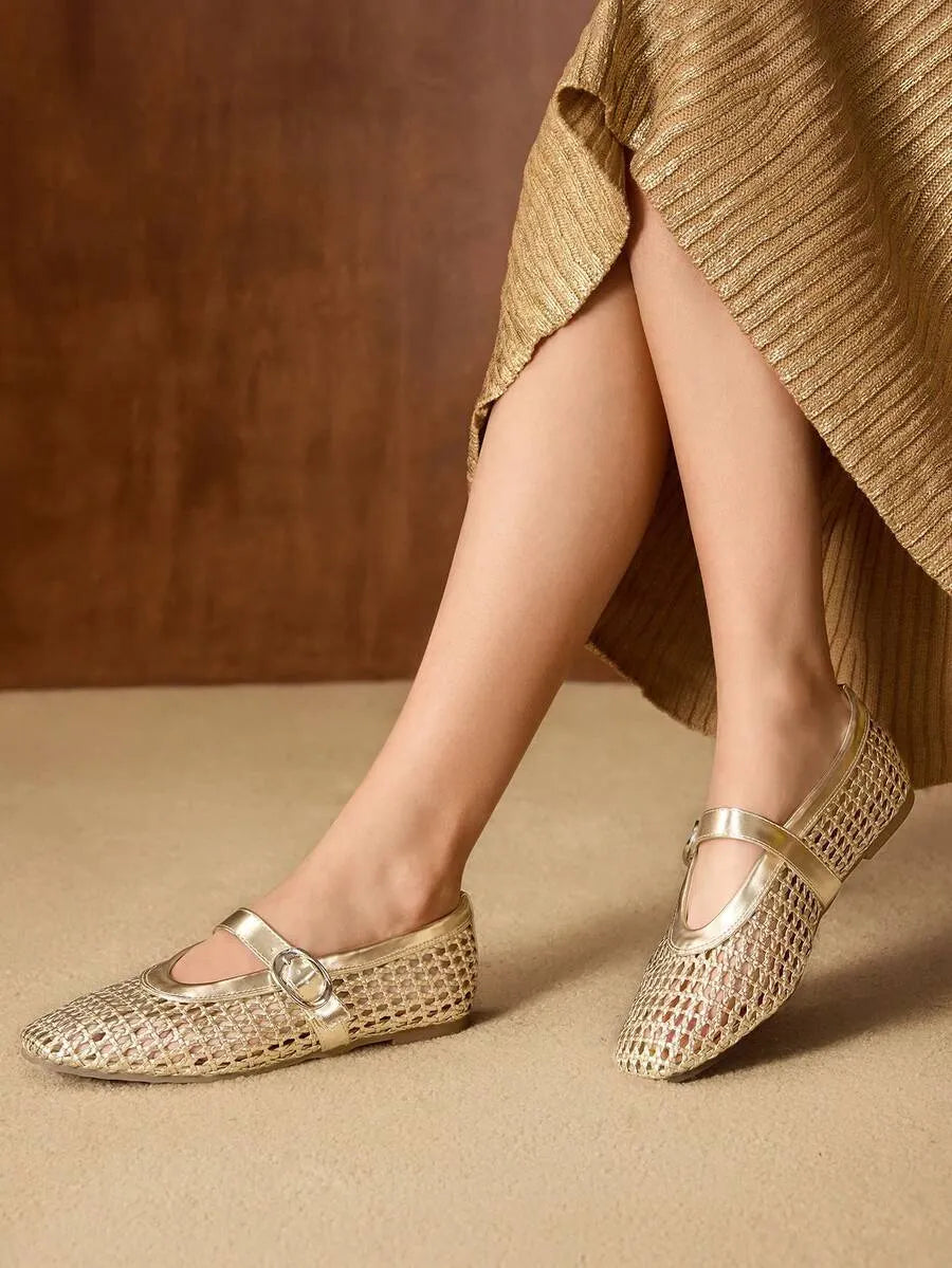 Stylish and Comfortable Premium Hollow Woven Mary Jane Flats for Spring and Summer Fashion