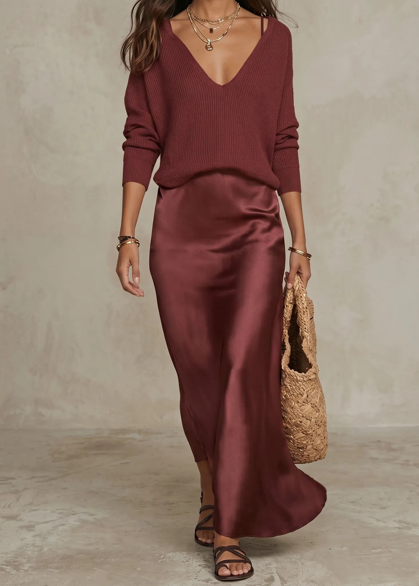 Elegant Satin Dress with Sweater