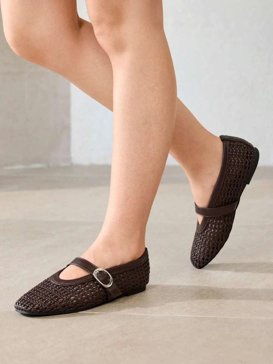Stylish and Comfortable Premium Hollow Woven Mary Jane Flats for Spring and Summer Fashion