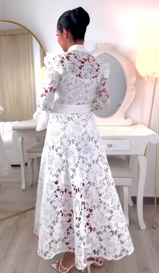 Ladies Half Turtleneck Hollow Lace Dress