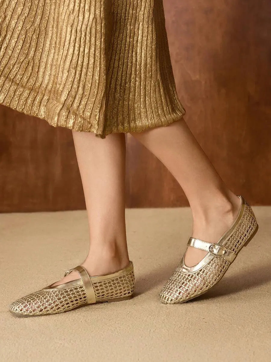Stylish and Comfortable Premium Hollow Woven Mary Jane Flats for Spring and Summer Fashion