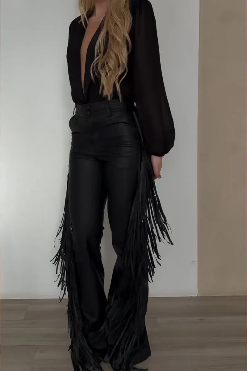 Women's Trendy Side Drape Leather Pants