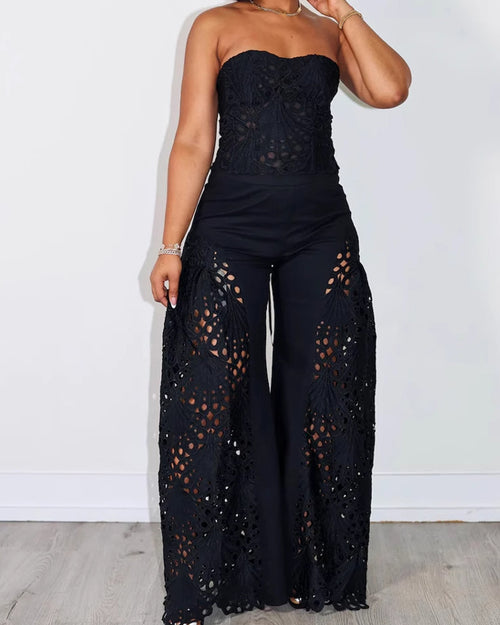Fashion Lace Tube Top & Trousers Suit