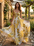 🌻 Women's Sunflower Embroidered Color Block Boho Maxi Dress