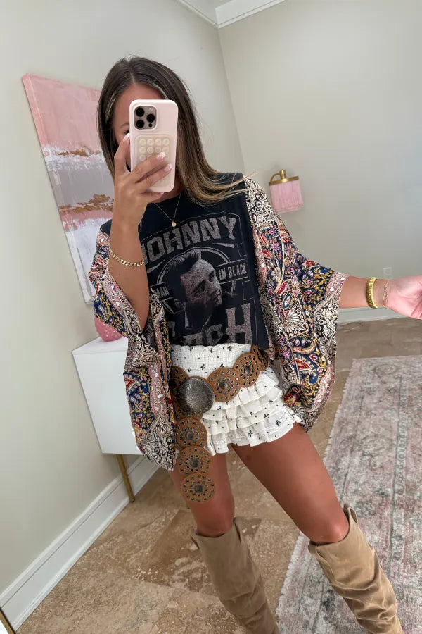 Johnny Cash Mix & Match Tee Black Floral
