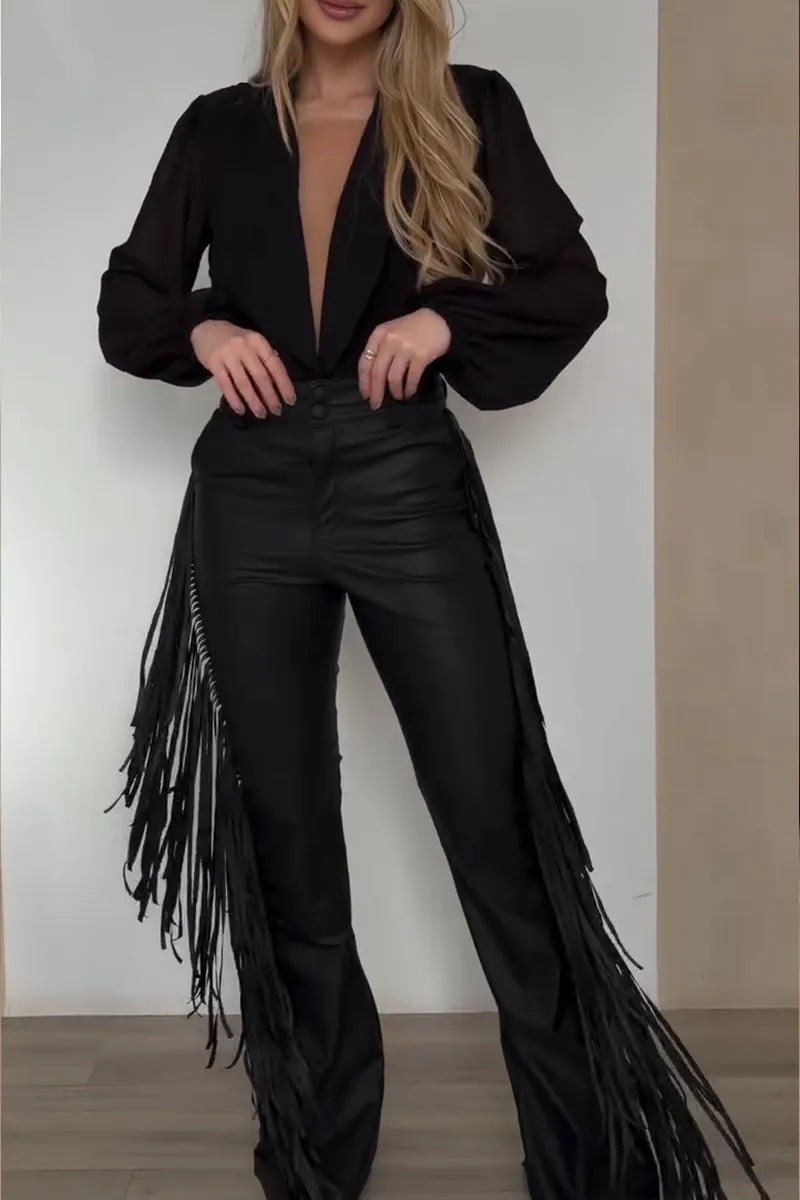 Women's Trendy Side Drape Leather Pants