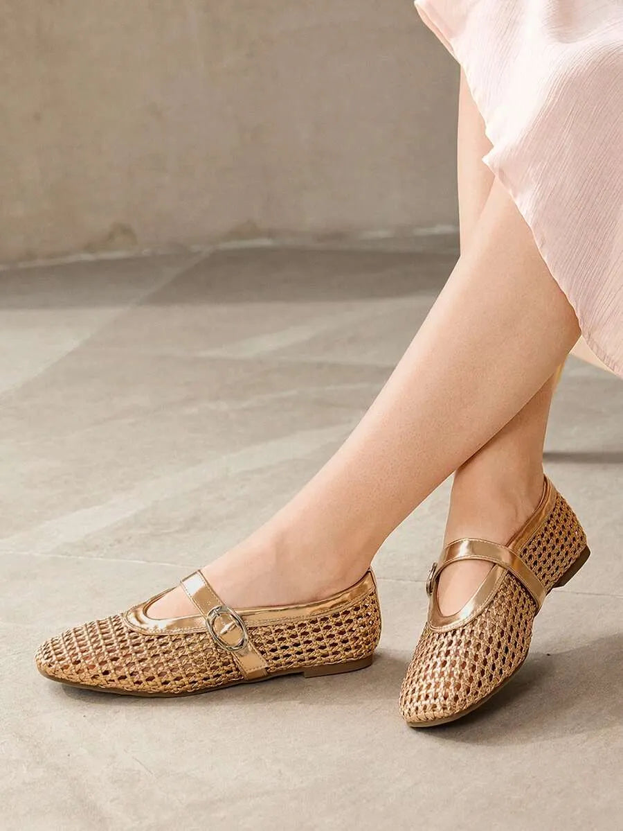 Stylish and Comfortable Premium Hollow Woven Mary Jane Flats for Spring and Summer Fashion