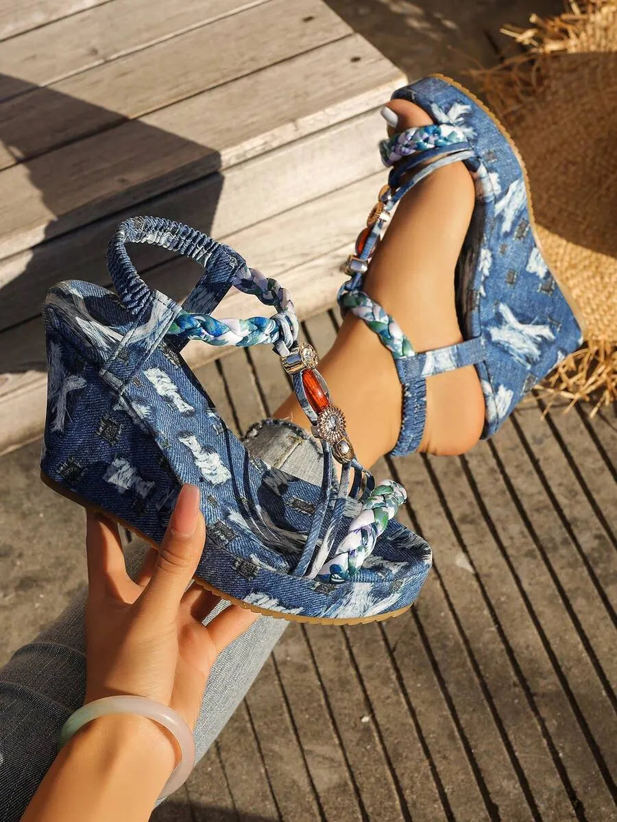 Trendy Women's Thick Sole High-Top Open Toe Sandals - Versatile Motorcycle Boots