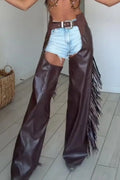 Women's Y2k Tassel Hollow Out Wide Leg Trousers(Denim Shorts Not For Sale)