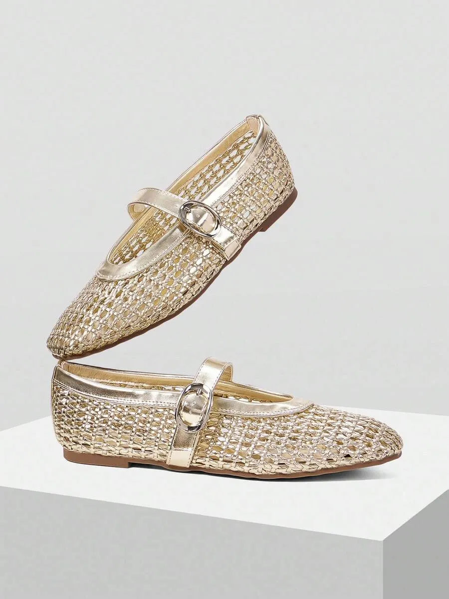 Stylish and Comfortable Premium Hollow Woven Mary Jane Flats for Spring and Summer Fashion