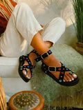 Stylish Women's Adjustable Open Toe Flat Sandals - Bohemian Retro Flip-Flops for Summer Comfort