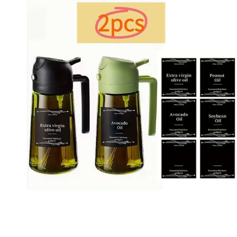 2 Kitchen Glass Olive Oil Bottles with 6 Stickers
