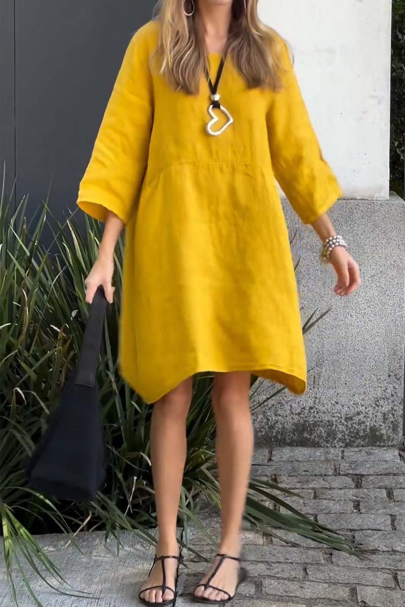 Women Casual solid color cotton and linen dress