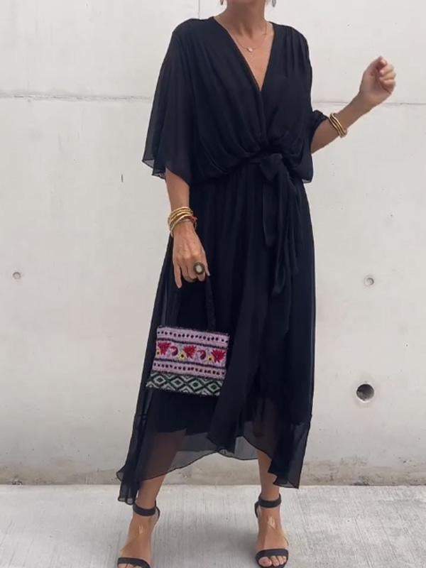 Women Stylish and elegant V-neck chiffon midi dress