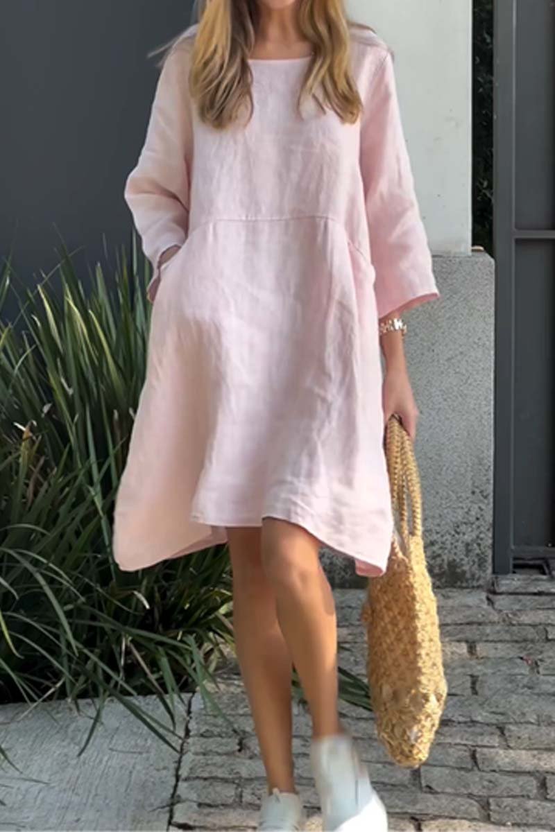Women Casual solid color cotton and linen dress